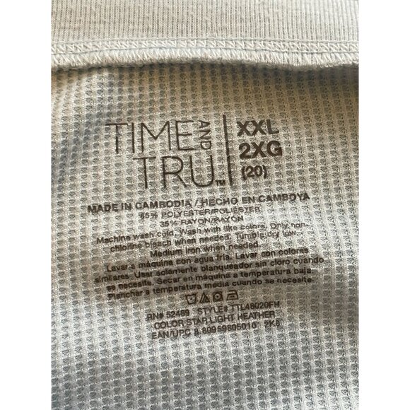 2XL plus size V-neck long sleeve waffle Henley baby blue stretch - Picture 5 of 6